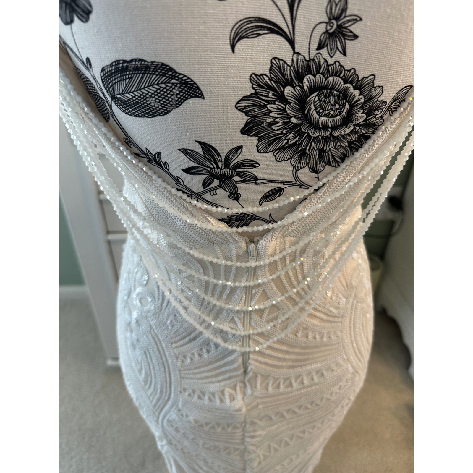 Windsor White Sequin Bodycon Dress Beaded Draped Back Bridal Cocktail Mini M