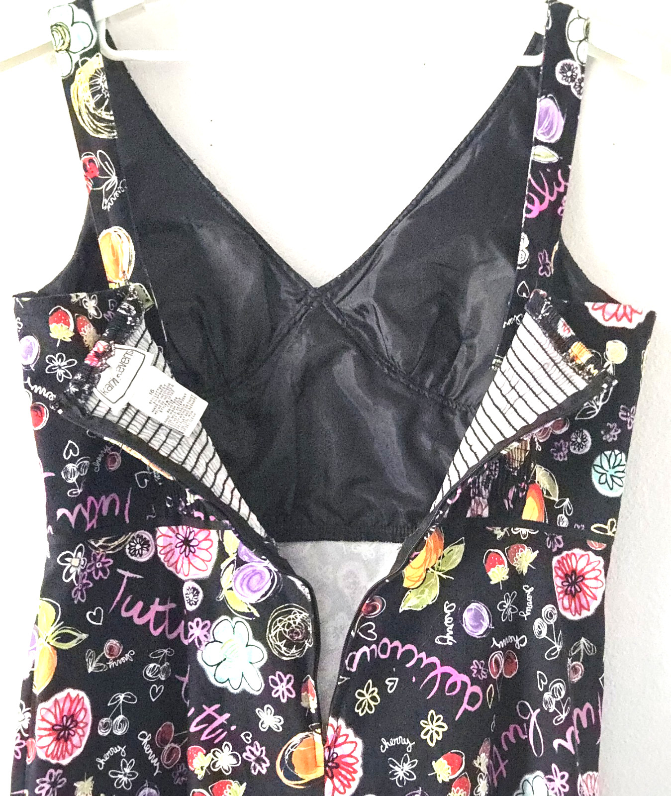 Karin Stevens Fruit Floral Print Dress Womens 16 Cotton Fit Flare Adjust. Straps