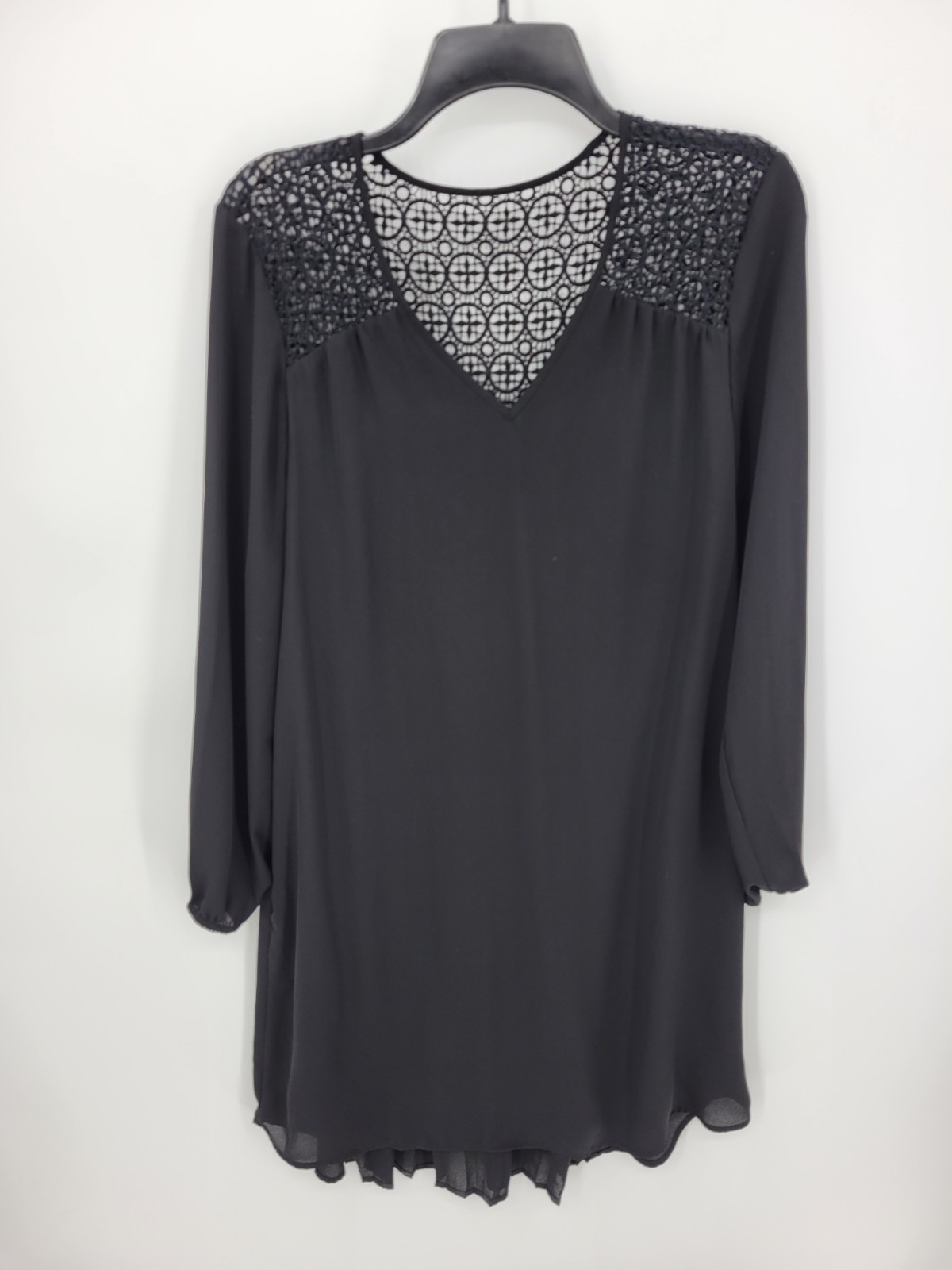 Daniel Rainn DR2 Dress Womens Large Black Crochet Shoulder Flowy Sheath Boho