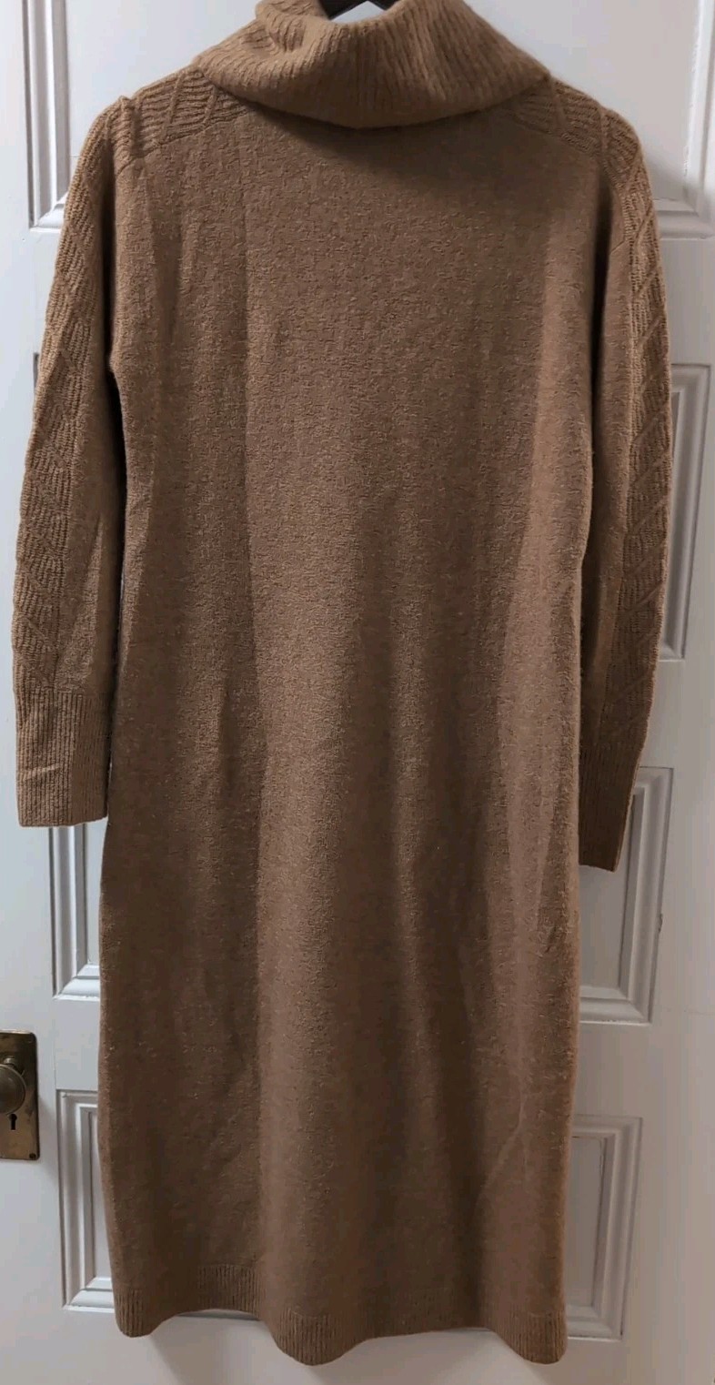 Esprit Sweater Dress Size L Camel Tan Cowl Neck Polyester Wool Acrylic