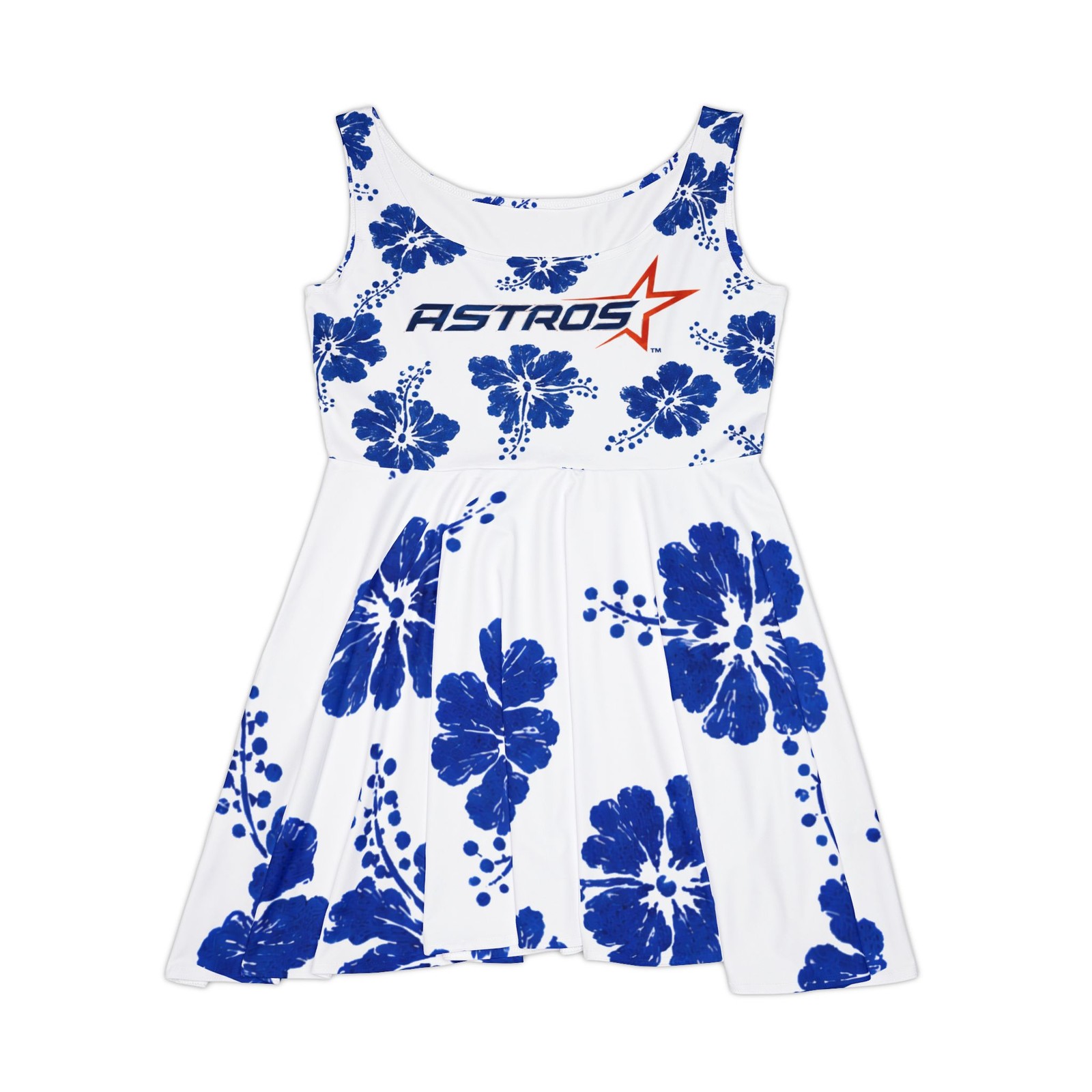 Blue Hibiscus Floral Astros Skater Dress | Team Logo Tropical Print
