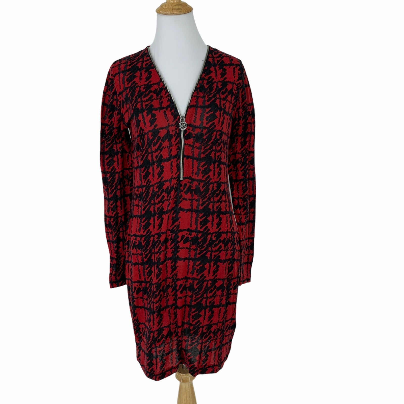 Michael Kors 1/4 Zip Up Dress Women’s Size S Semi Sheer Microfiber Sweater Plaid