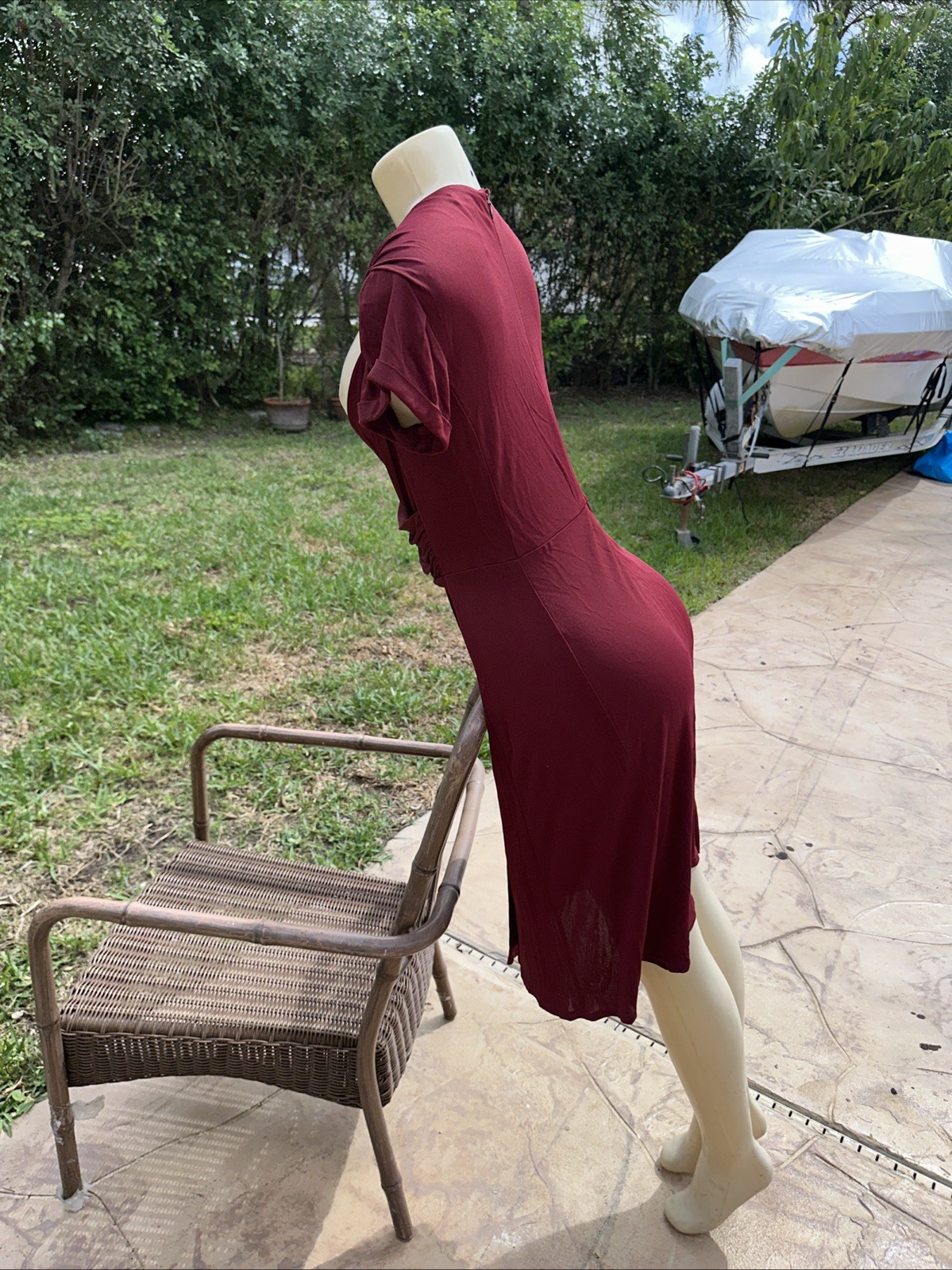 CELINE DEEP CRAMBERRY RED CASUAL STRETCH CAP SLEEVE DRESS Sz 40 MADE IN ITALY