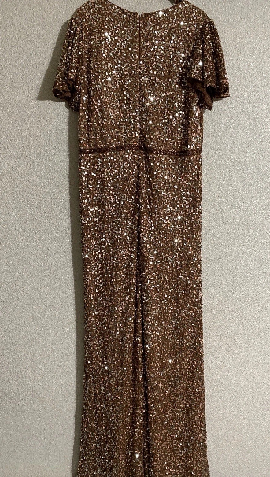 Mac Duggal Copper Sequined Wrap Over Butterfly Sleeve Gown 5540 Size 14 NWT