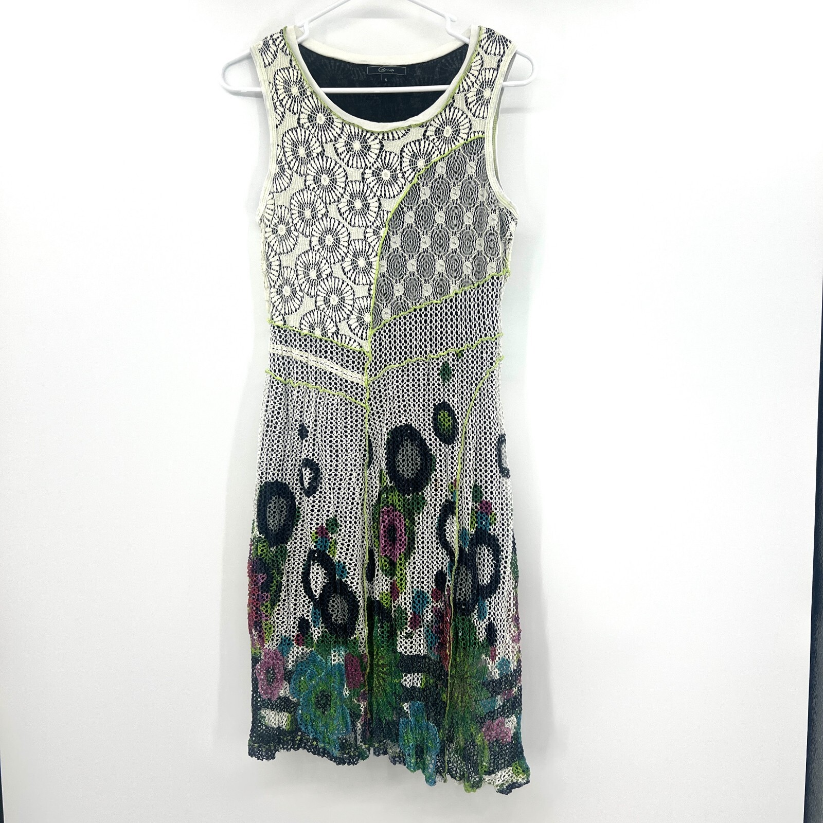 Cativa Multicolor Mesh Lace overlay Asymmetrical Sleeveless Dress Women’s Small