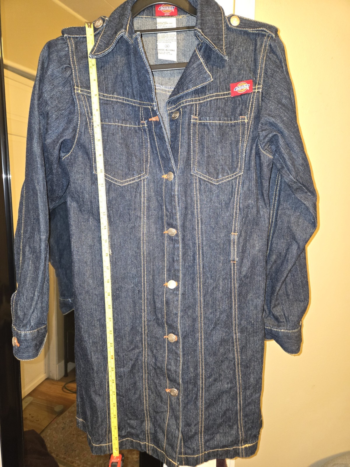Dickies Dark Wash Denim Shirt Dress Women’s 16 Workwear Utility long sleeve euc