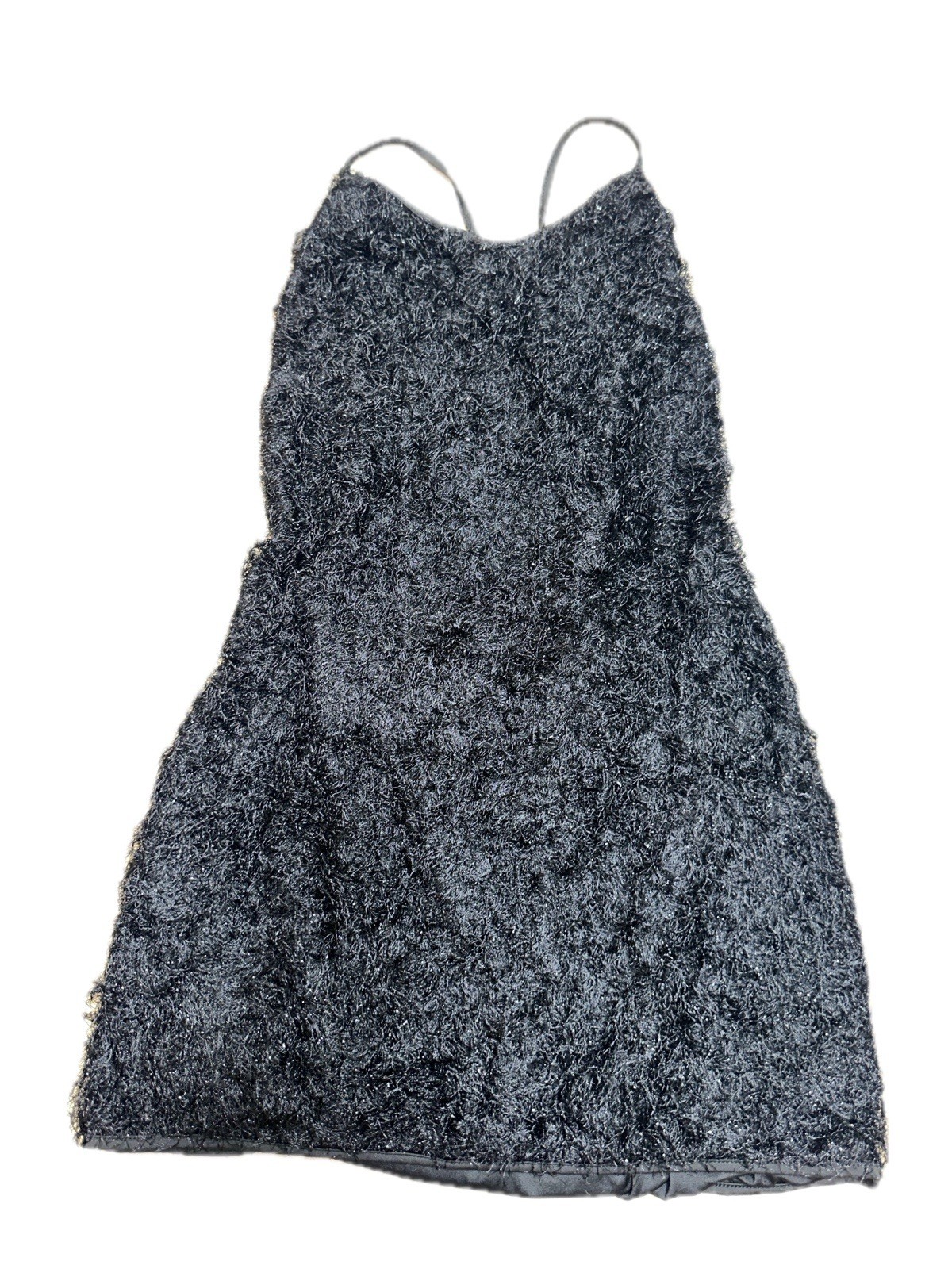 SHEIN Curve Black Solid Square Neck Spaghetti Strap Faux Fur Lace Up Mini 2XL