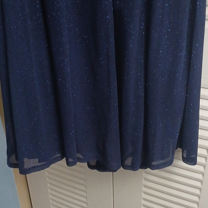 Navy Blue Sparkle Shawl Wrap Sleevless Built In Slip Cocktail Or Evening Dress