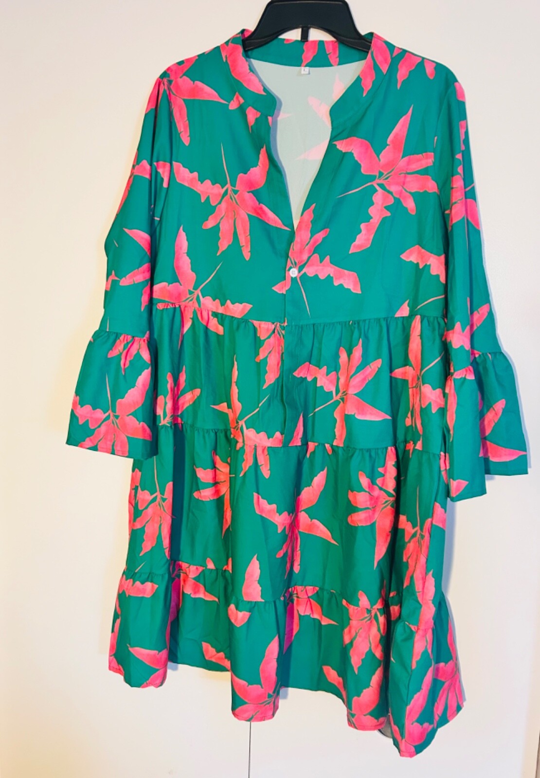 USA Seller , Green Pink Women Dress, Sz L