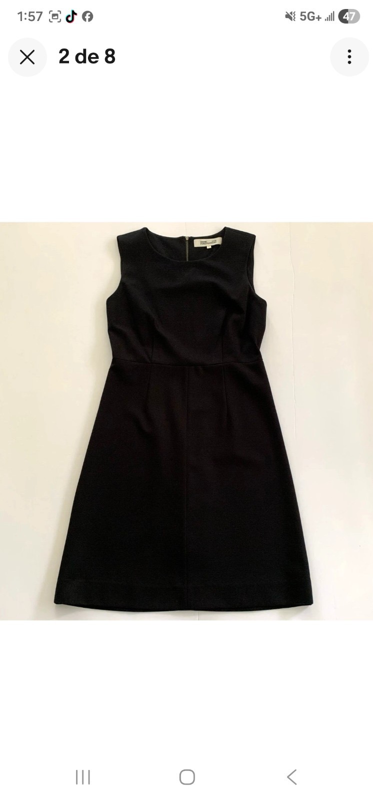 Diane von Furstenberg Black Solid A-Line Round Neck Knee Dress Zip Women 2