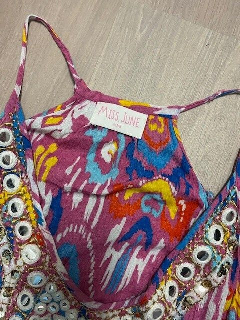 MISS JUNE PARIS Pink Multi Colored Open Shoulder Dress, OS