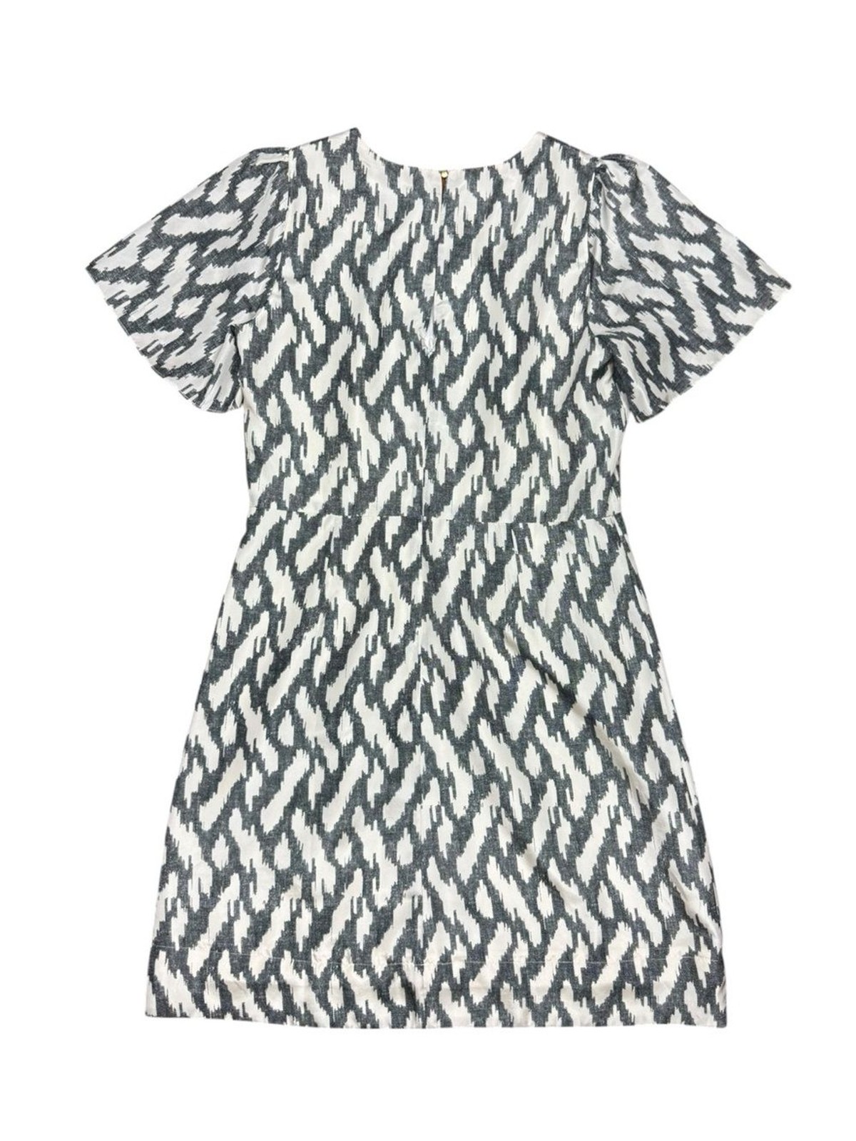 J. Crew Gray and White Printed Short-Sleeve 100 % Silk Dress