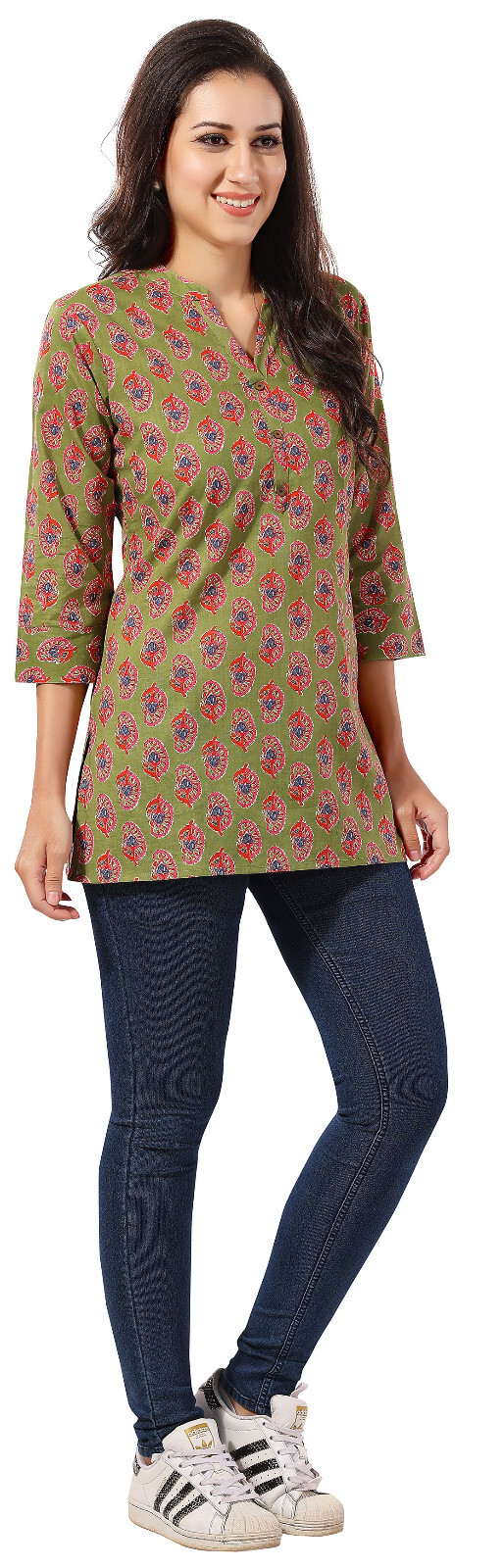 Embroridery 30 inches Kurtis Women Green India Kurti Top Tunic Kurta Shirt CPS04