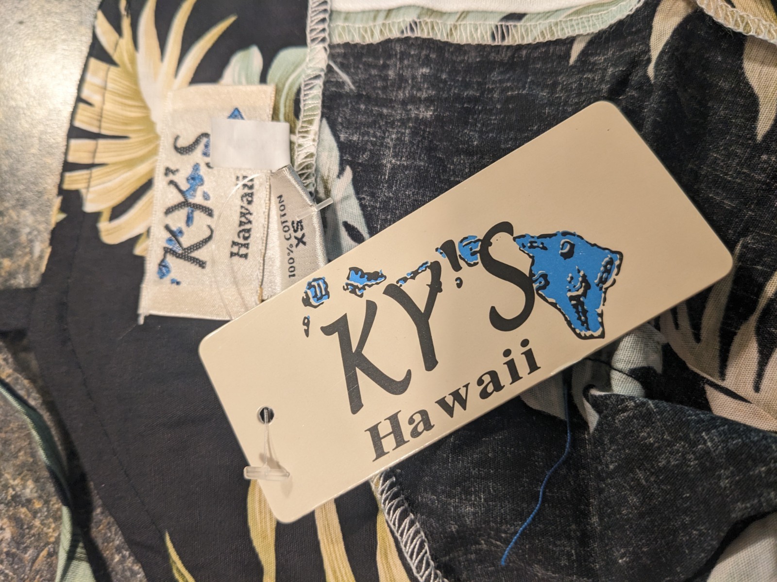 New Ky’s Hawaii Maxi Hawaiian Ruffle Dress Black Leaves floral spaghetti strap