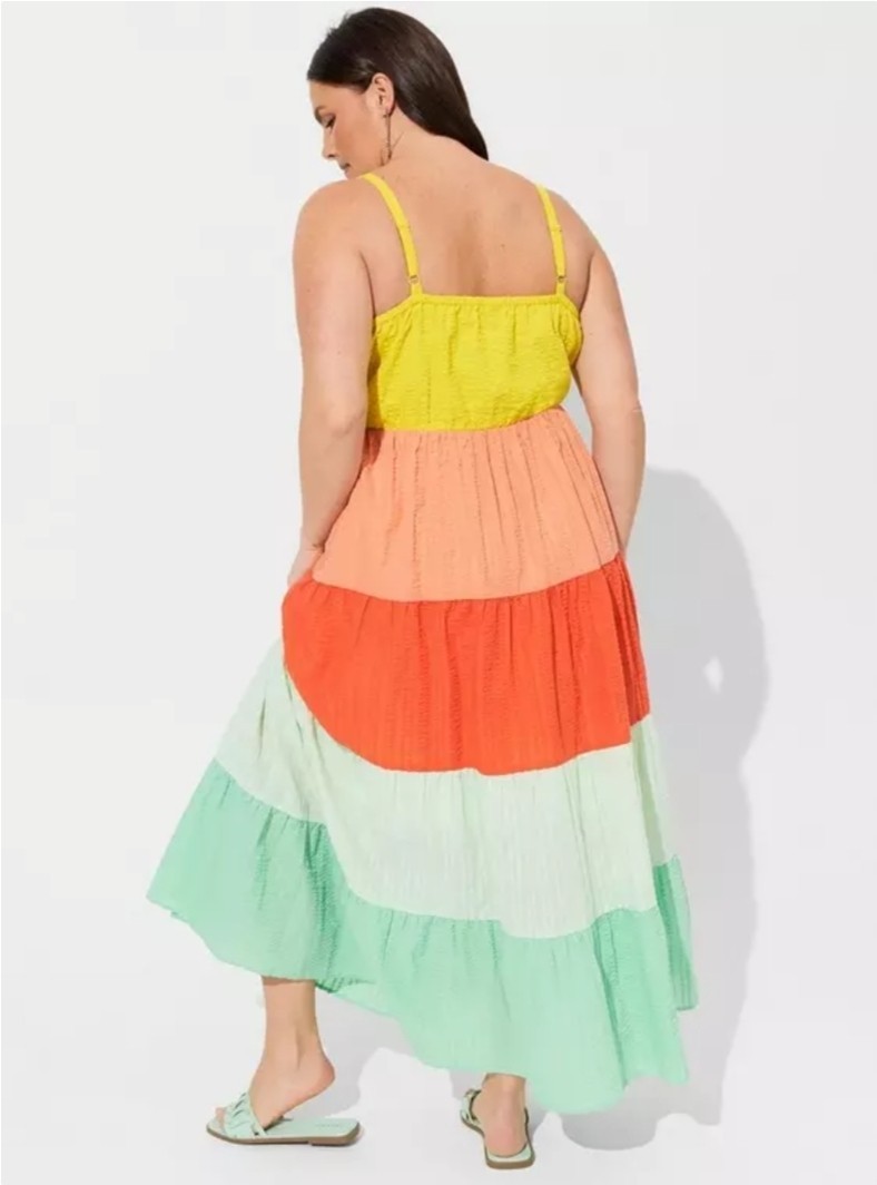 Torrid Womens Color Block Maxi Challis Tiered Dress Plus Size 1XL(14/16)