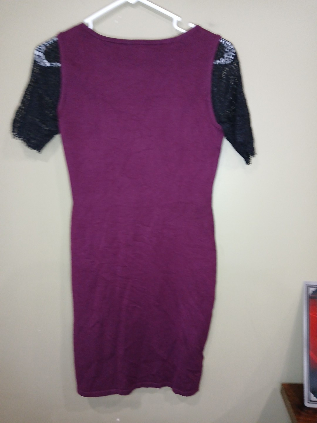 Ann Taylor Extra Small Petite Lightweight Knit Maroon Black Lace Dress NWT Knee