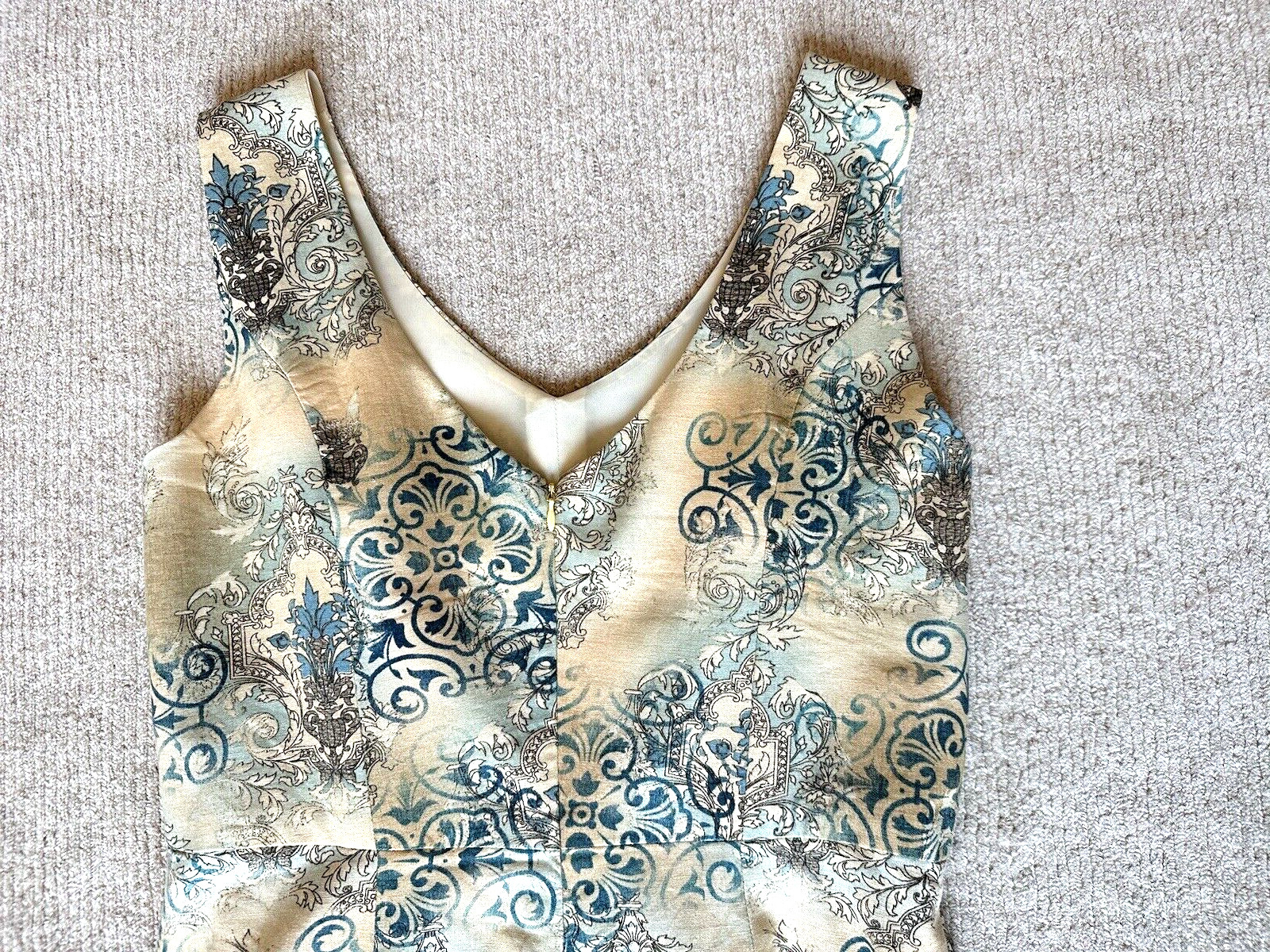 Sundress, A-Line, Size 10/12, Sleeveless, Designer Handmade USA , Blue/Beige