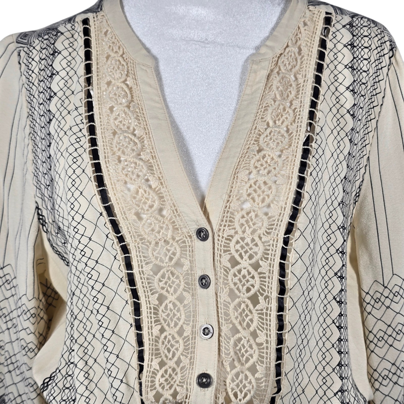 Anthropologie Floreat Perrie Peasant Dress Ivory Black Crochet Size 10 Boho