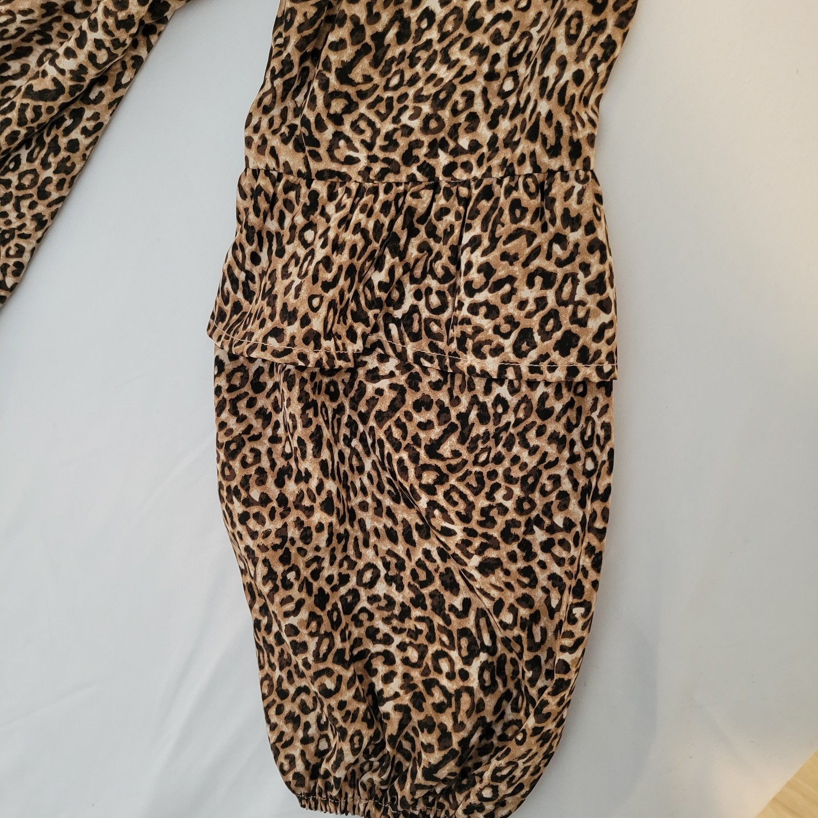 Leopard Animal Print Dress Womens Large Brown Ruffle Tiered Sleeve 90s Mob Wife