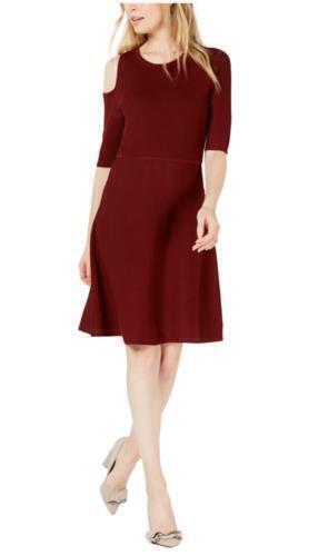 Bar III Dress Brown Maroon Cut Out shoulder Knit Sz S NEW NWT N111