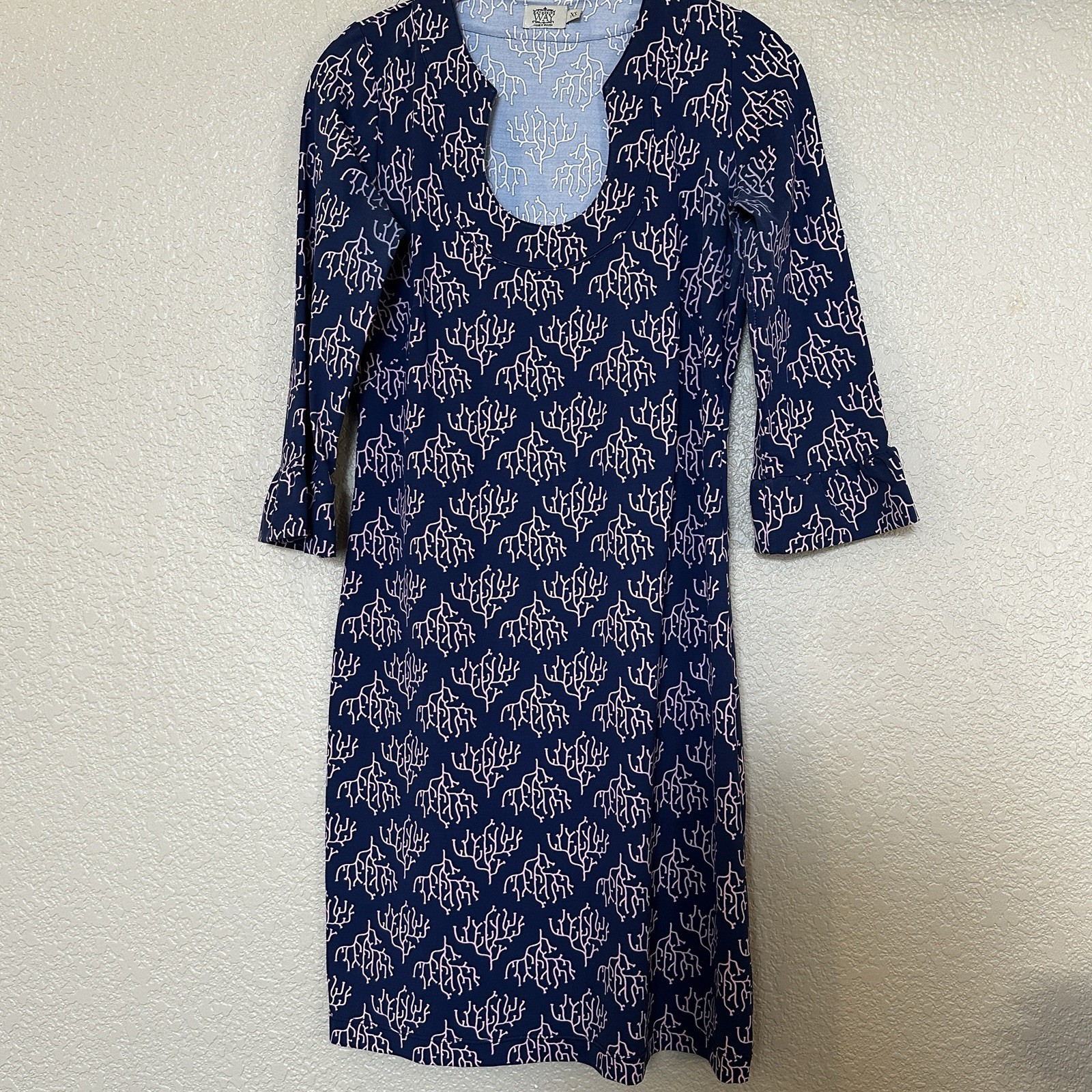Katherine Way Dress Blue Pink Coral UPF 50+ Versaway Resort Wrinkle Resistant