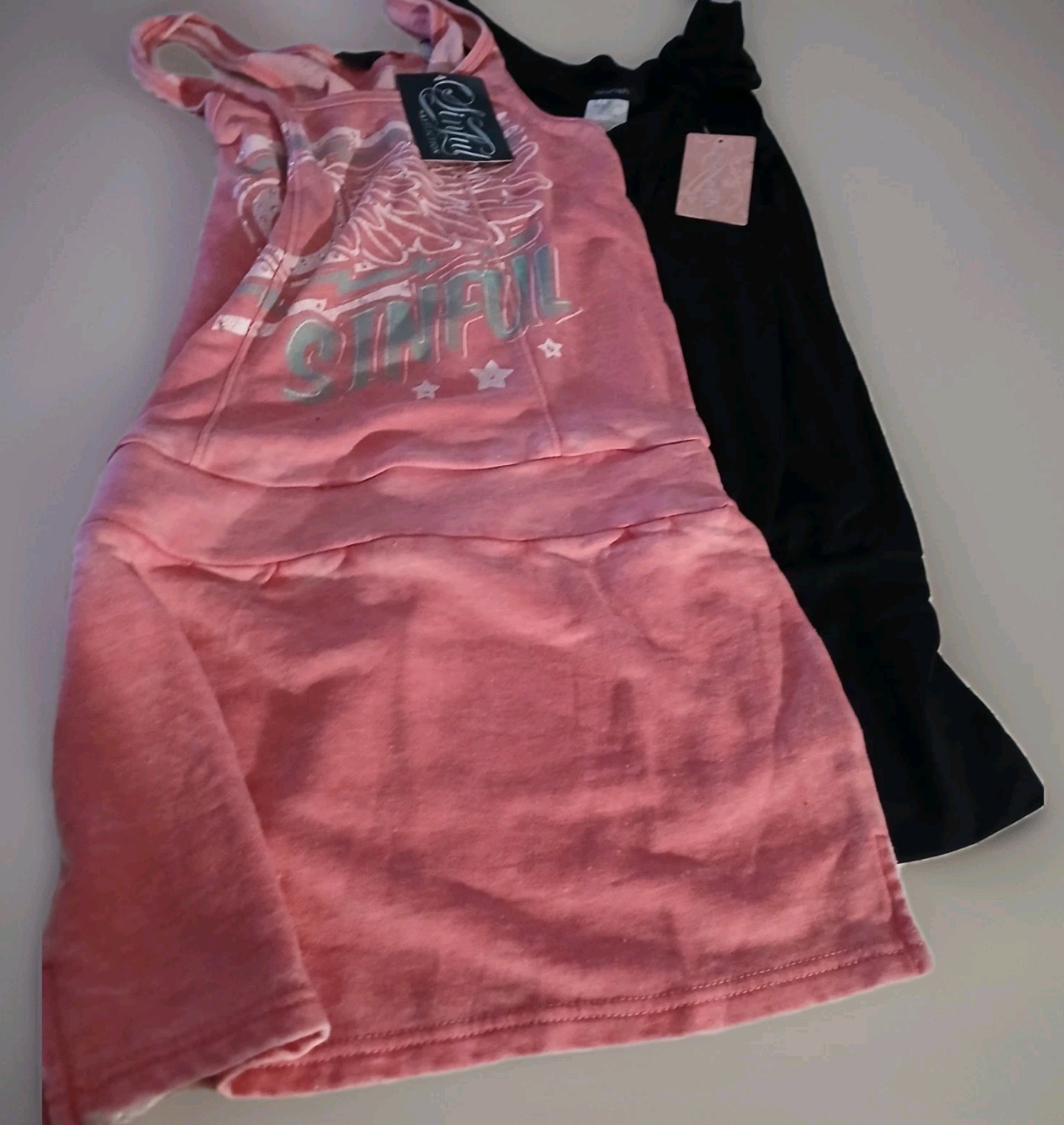 2 Sleaveless Casual Above Knee Top -Sinful Affliction Pink& Fleurish Black M-LG