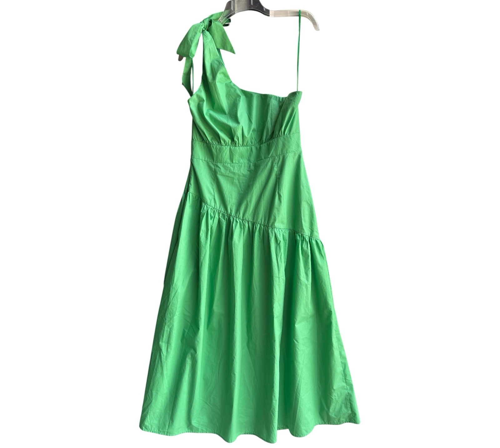 Lalavon Dress Women Large One Shoulder Kelly Green Midi Tiered Asymmetric Lined