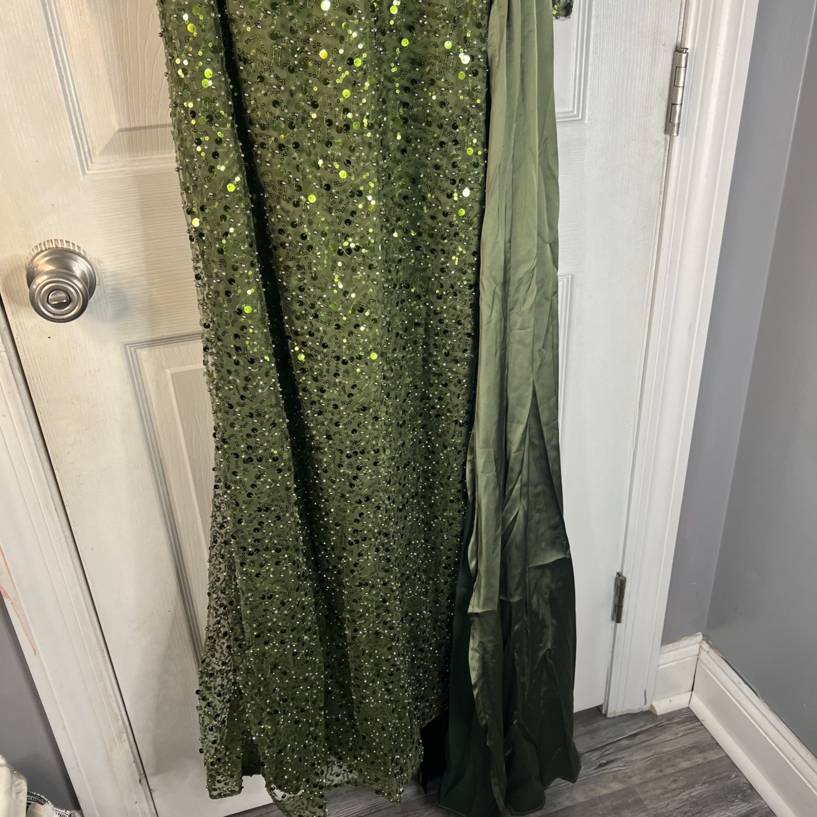 Faeriesty Beautiful green sequence Long Sleeve Dress 3xl zips in the back nwot