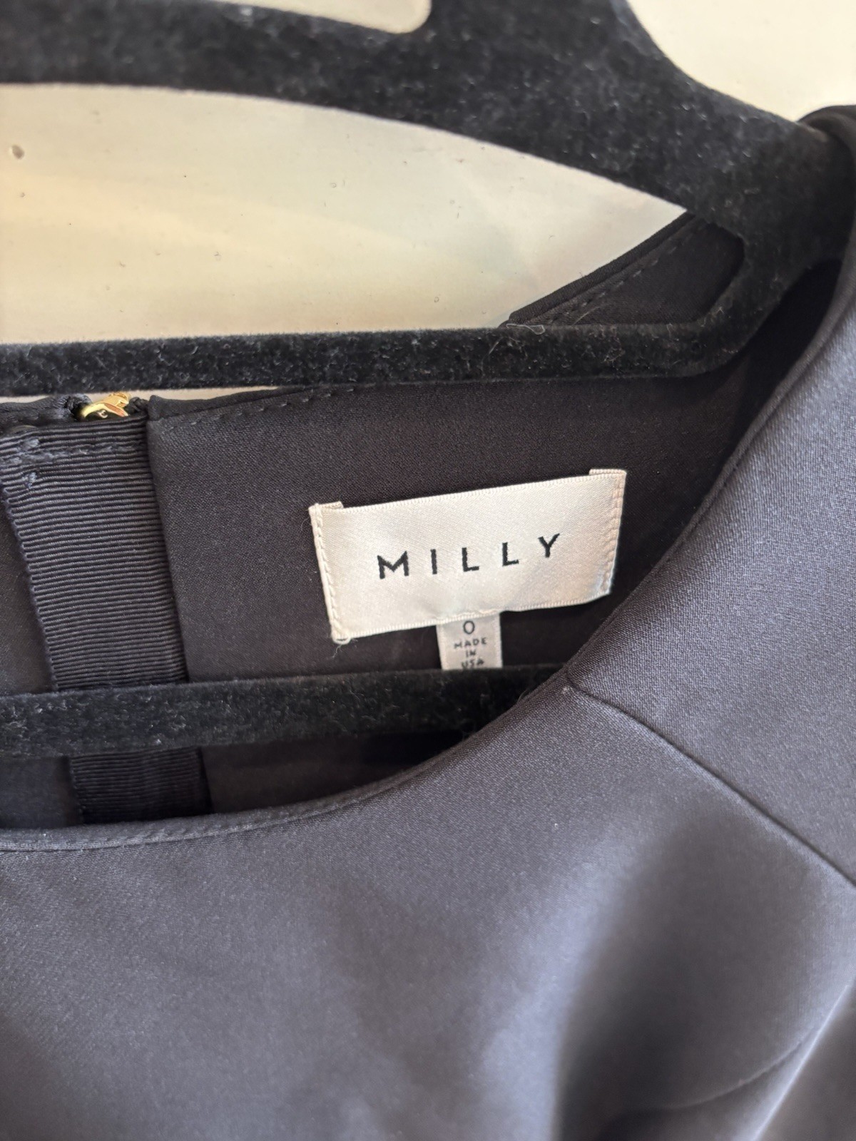 Milly Black Asymmetrical Dress Sold Zipper Slit Size 0 Made In USA Cocktail