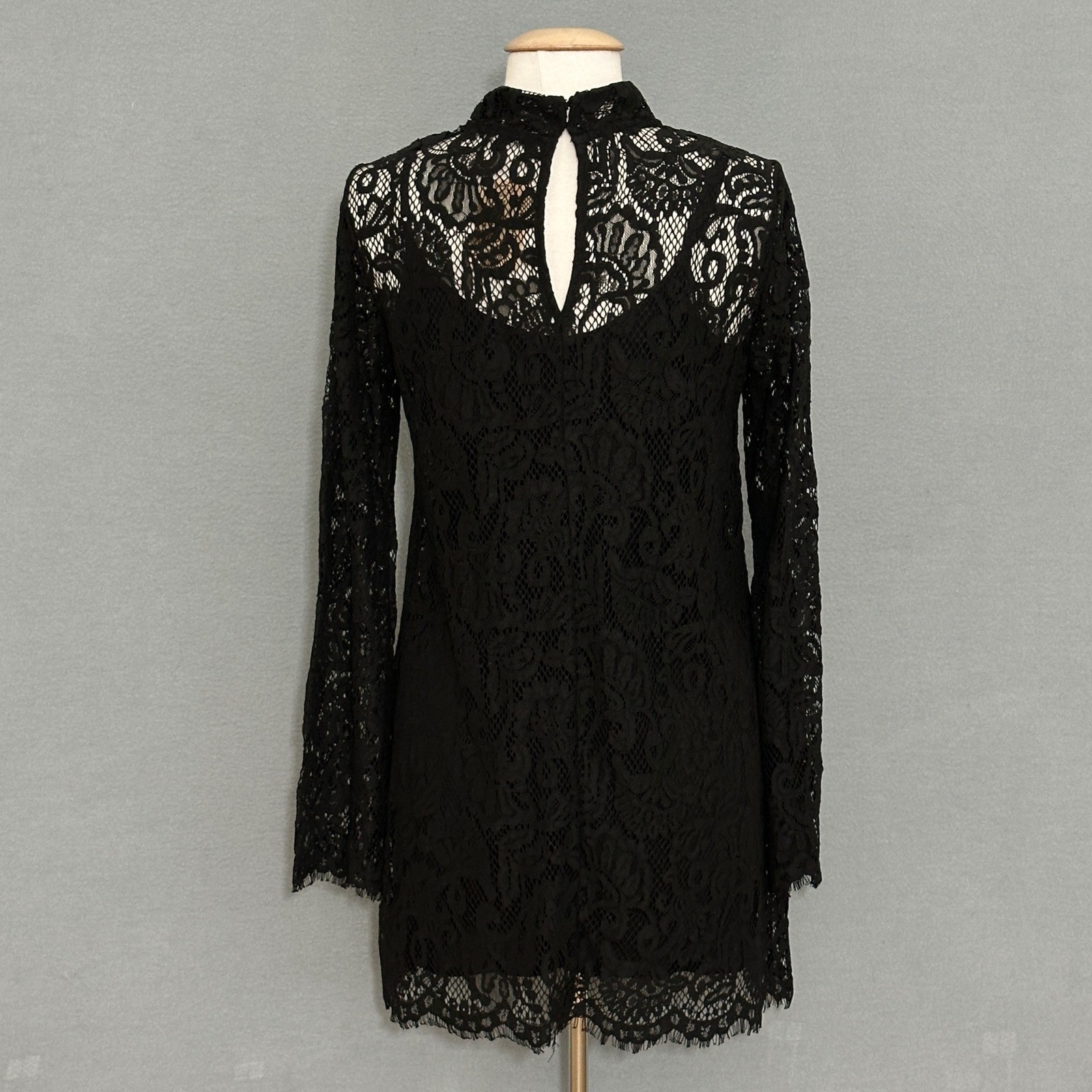 Gothic Dark Romantic Womens Dress S Black Crochet Lace Cocktail Whimsigoth LBD