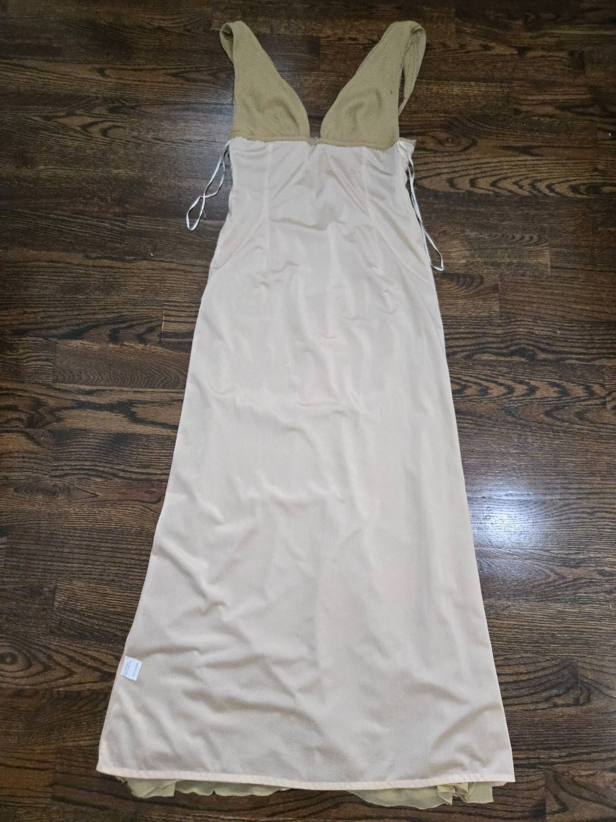 Vintage Mandalay Green Silk Beaded Sequin Y2K Plunging V Neck Evening Gown 6