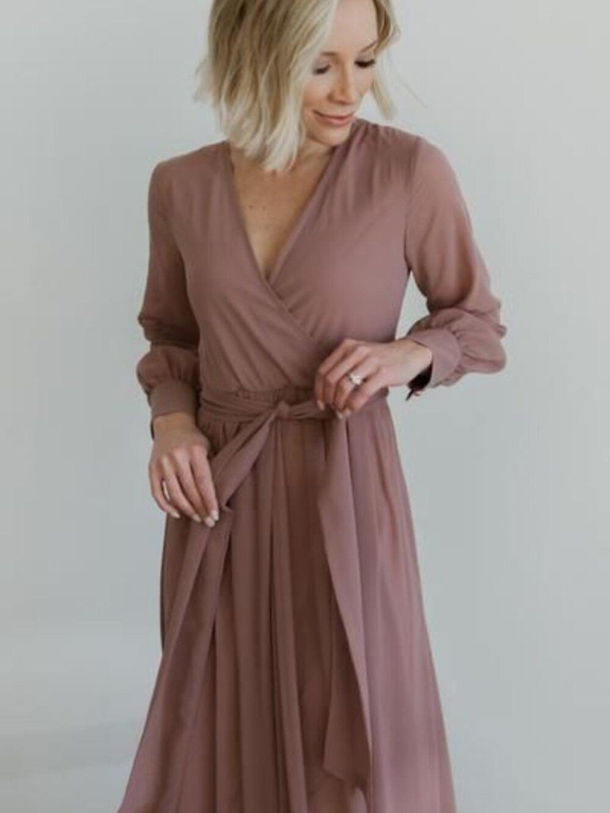NWT Baltic Born Lydia Deep Mauve Chiffon Maxi Dress XL Long Sleeve