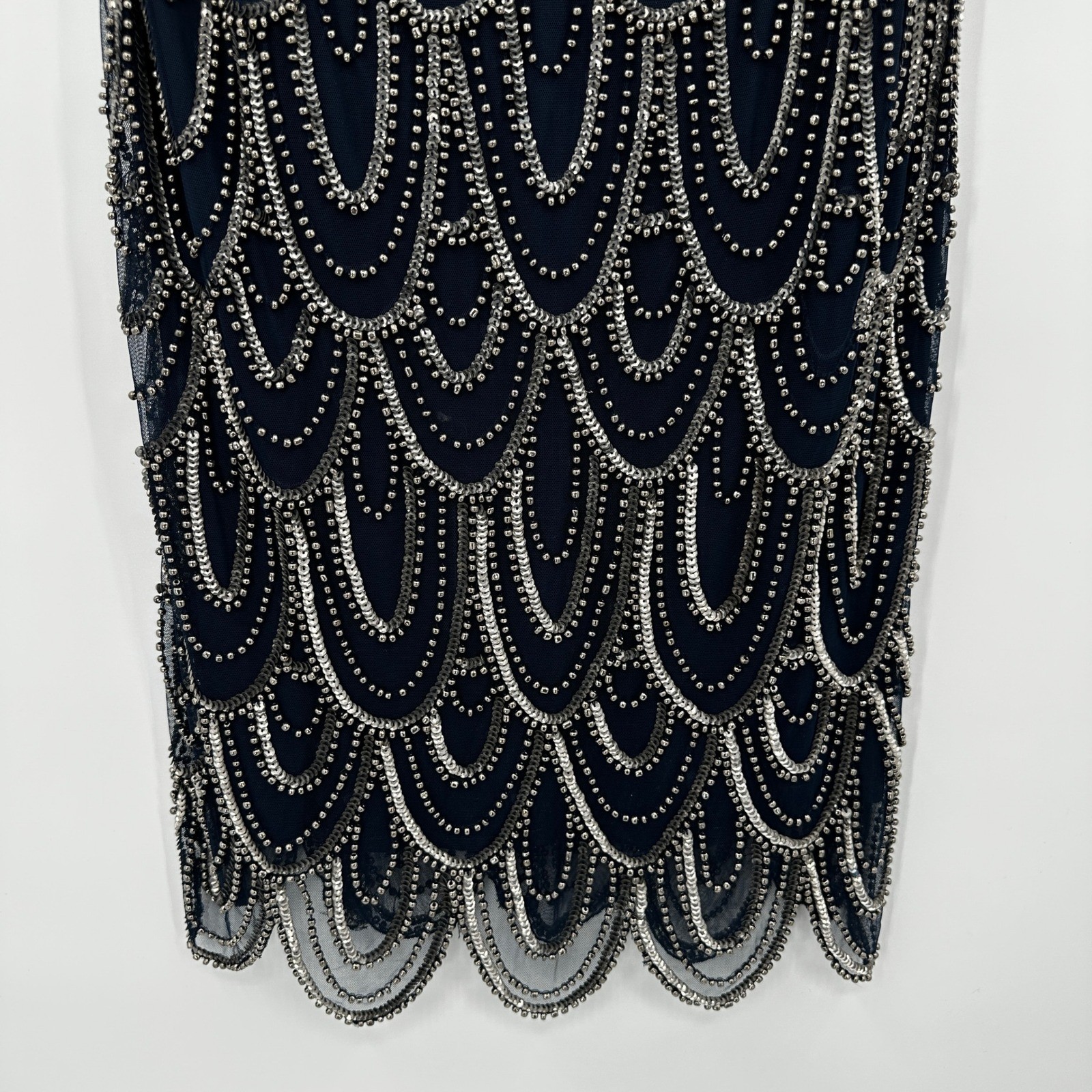 Pisarro Nights Black Beaded Sequin Flapper Dress Art Deco Style Size 14 Cocktail