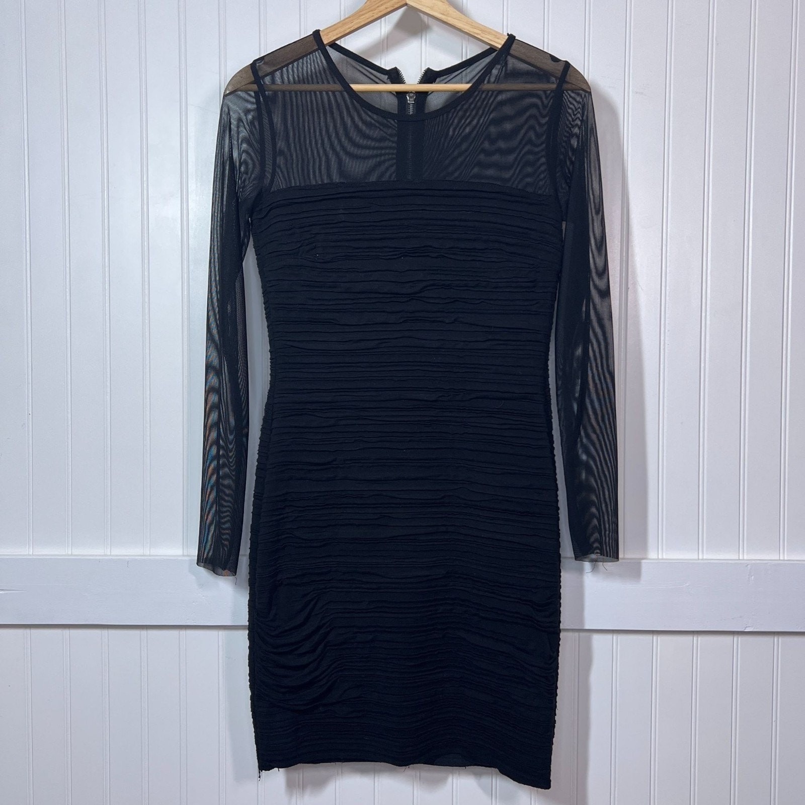 Bailey 44 Dress Whimsigoth Black Witchy Mesh Illusion Ruched Bodycon Sheath LBD