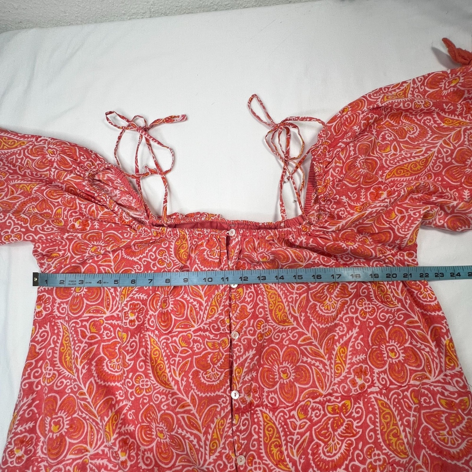 Cleobella Violet Midi Dress Blossom Floral Block Print Orange Peach Pink Medium