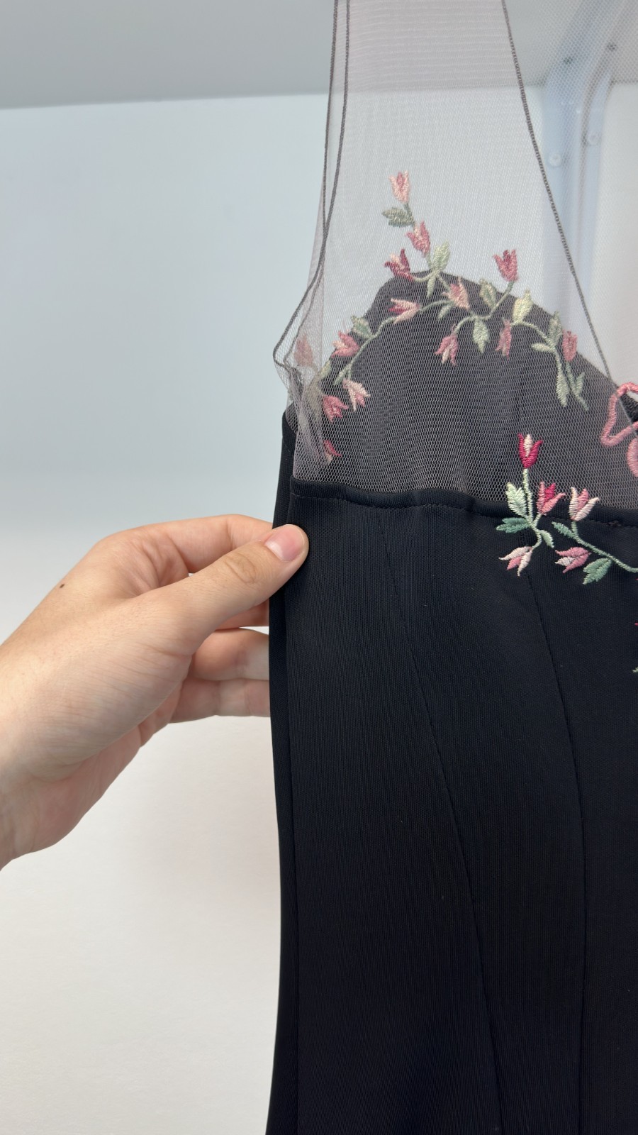 Blumarine 1999 Floral Tulle Black Long Dress Size 40 IT