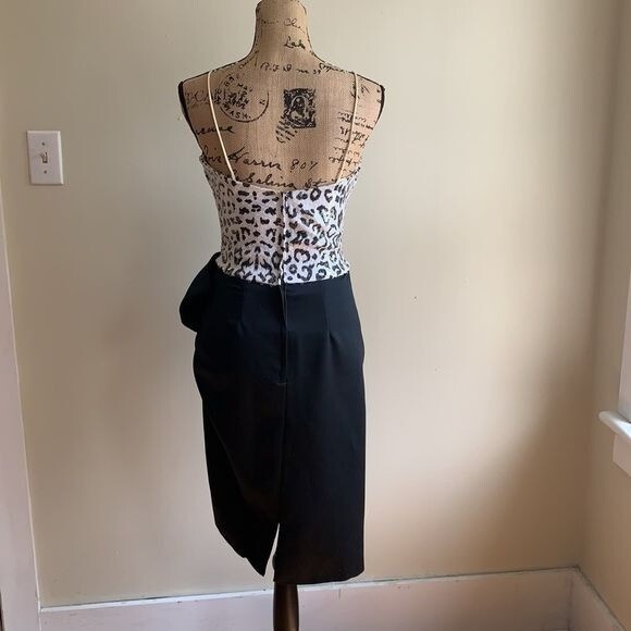 Nadine half wrap black white print dress 5 with bow at waist