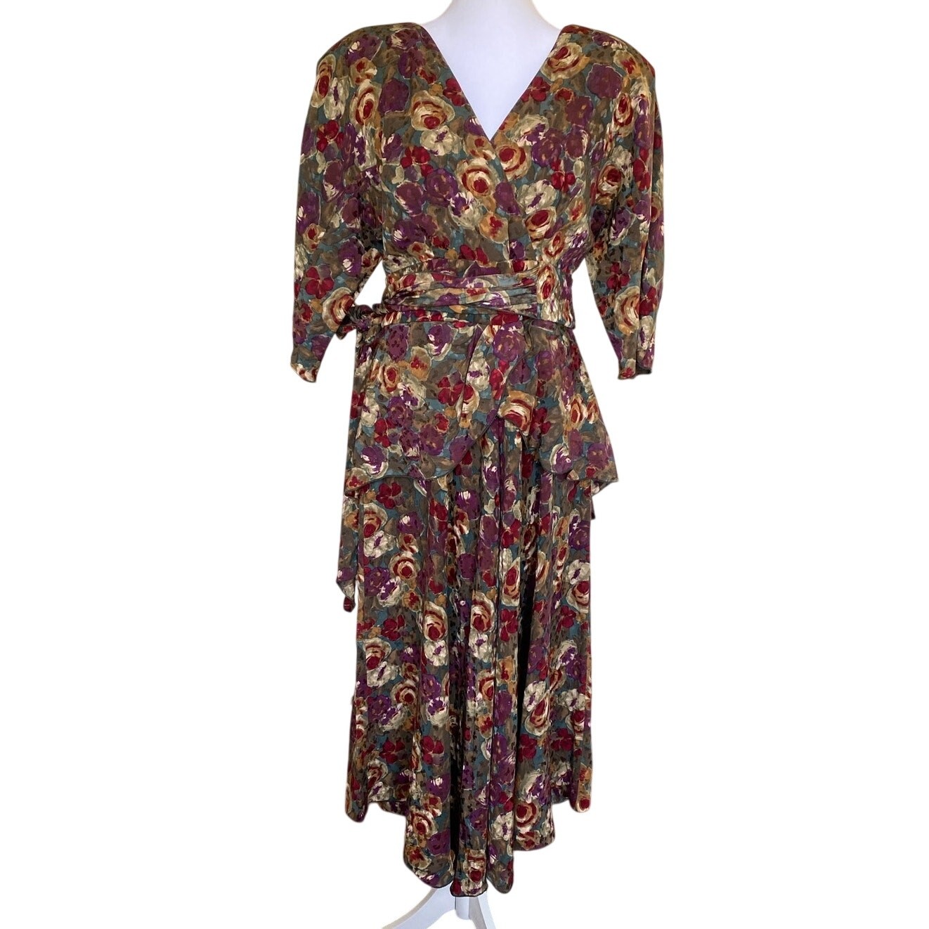 Holly Harp Vintage late 1970’s Floral Dress Faux Wrap Peplum Size Small