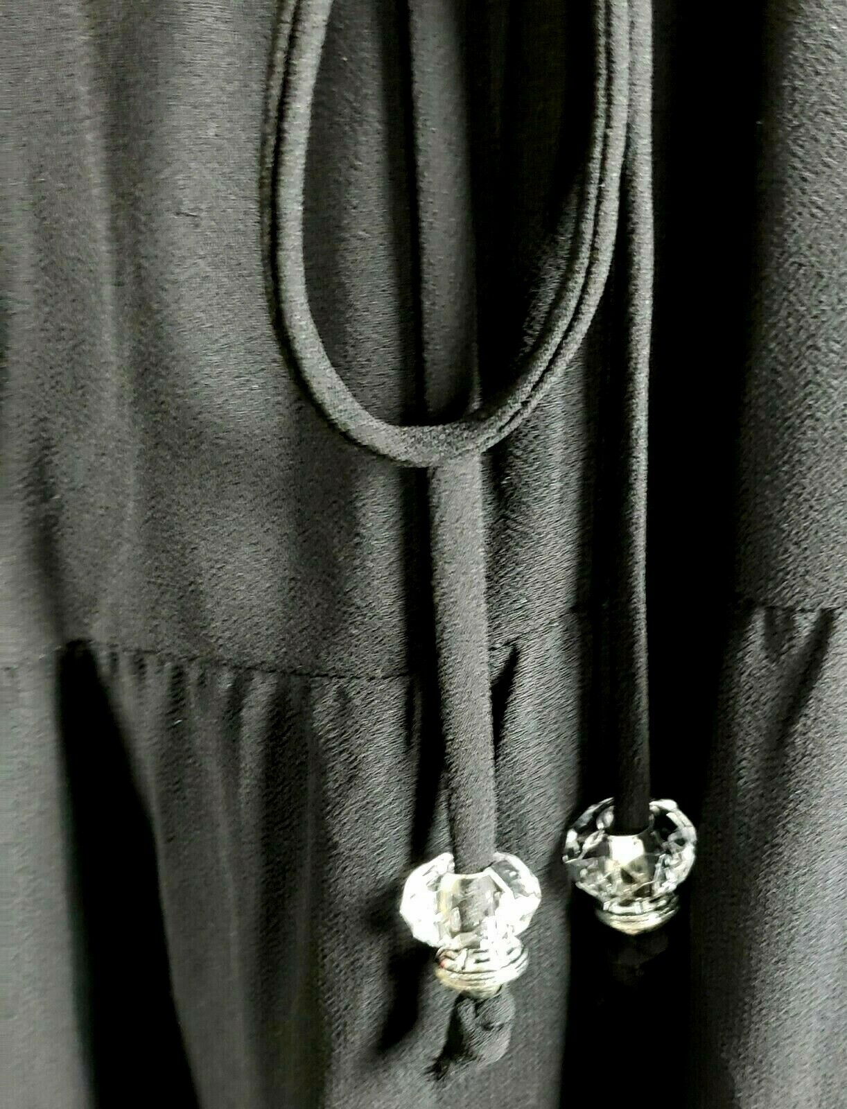 NY Collection Maxi Dress Black Long Sleeve Beaded V Neck Tier Ruffle NWT Flaw XS