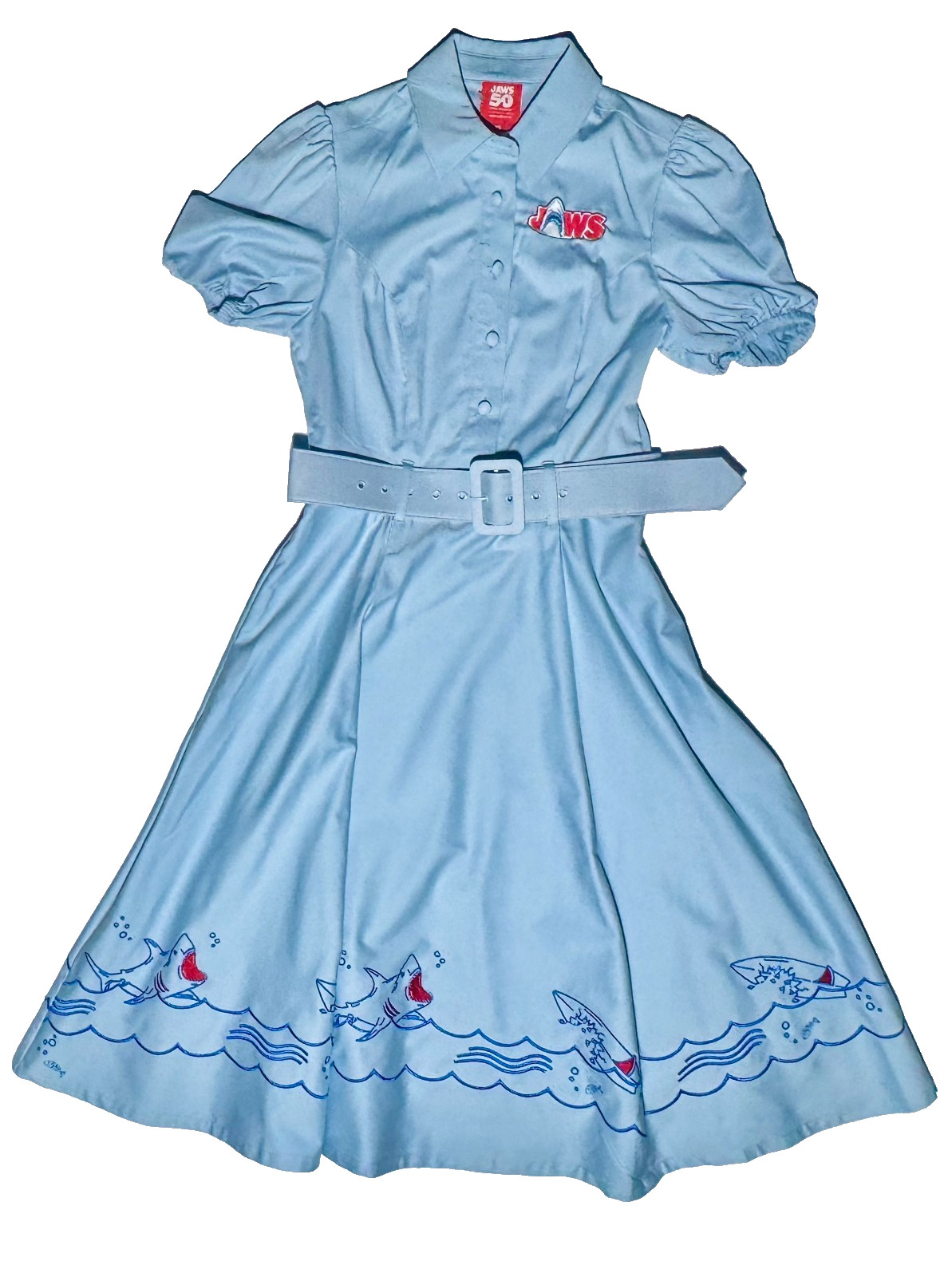 Her Universe JAWS Belted Retro Light Blue Dress 50th Anniversary Size XS,SM,XL