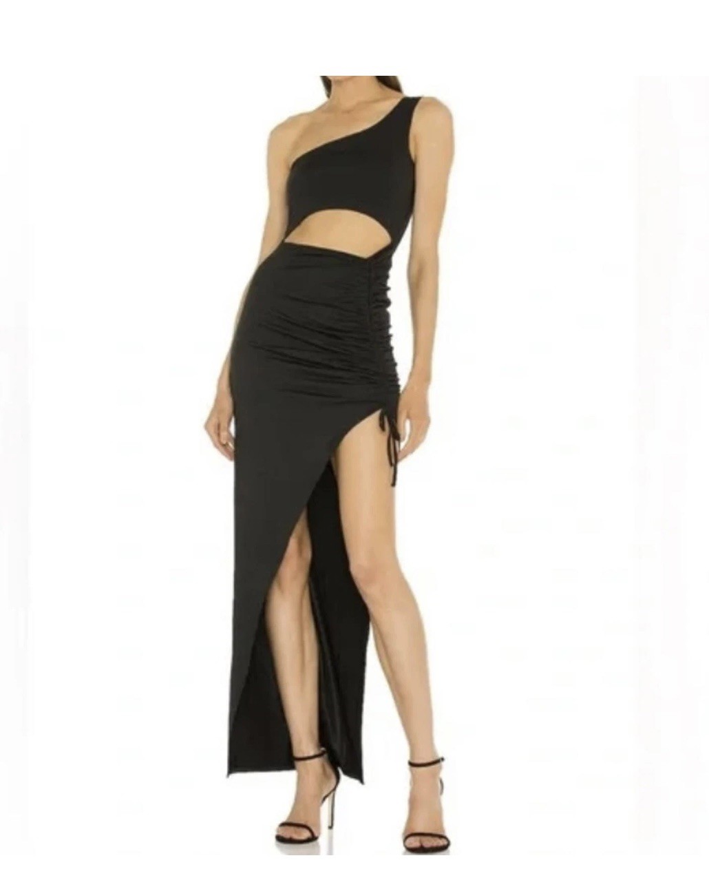 SUPERDOWN Alanie black one shoulder ruched cut out dress sz M – New with Tags
