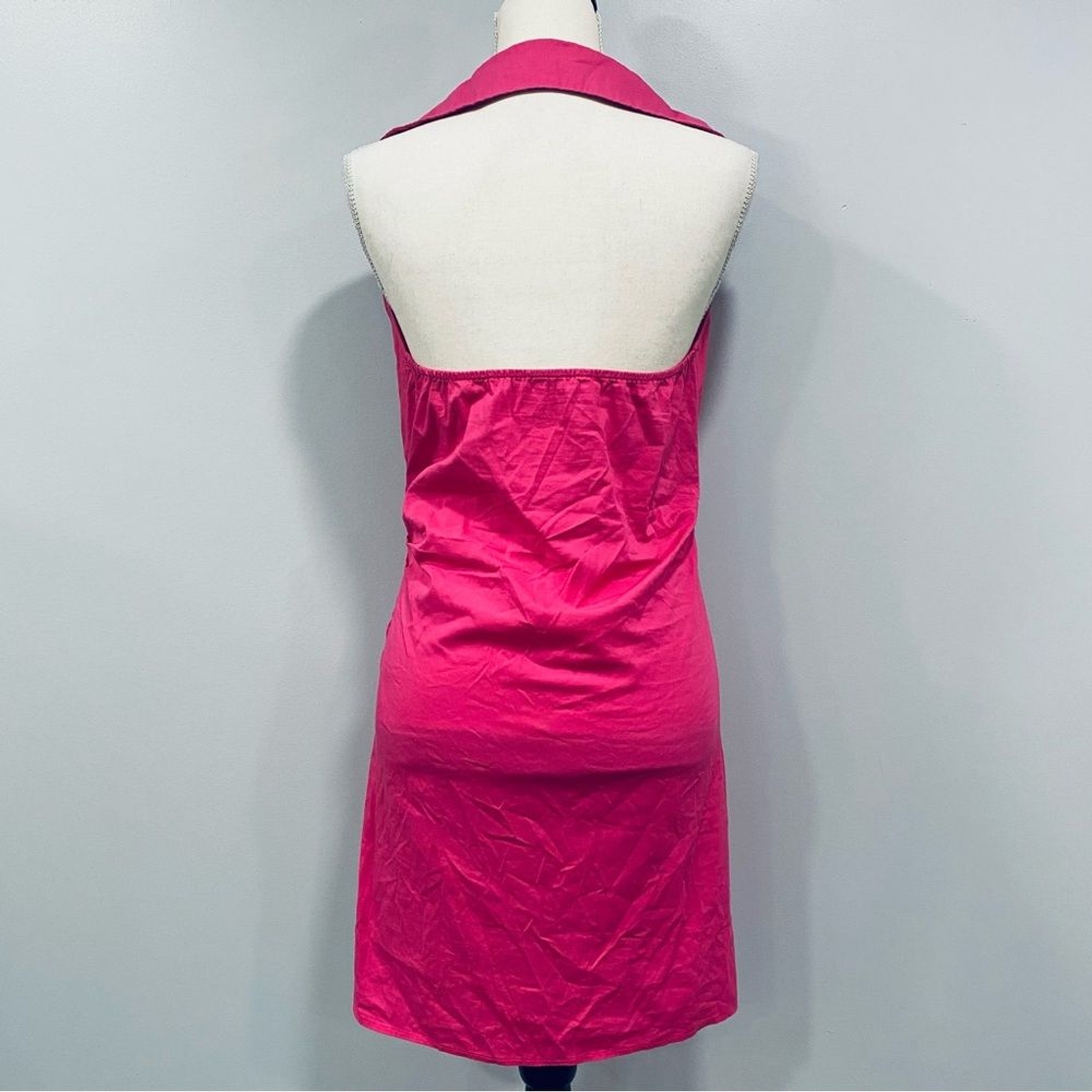 HERS & MINE S Hot Pink Halter Tie Front Mini Dress Romantic Coquette Barbiecore