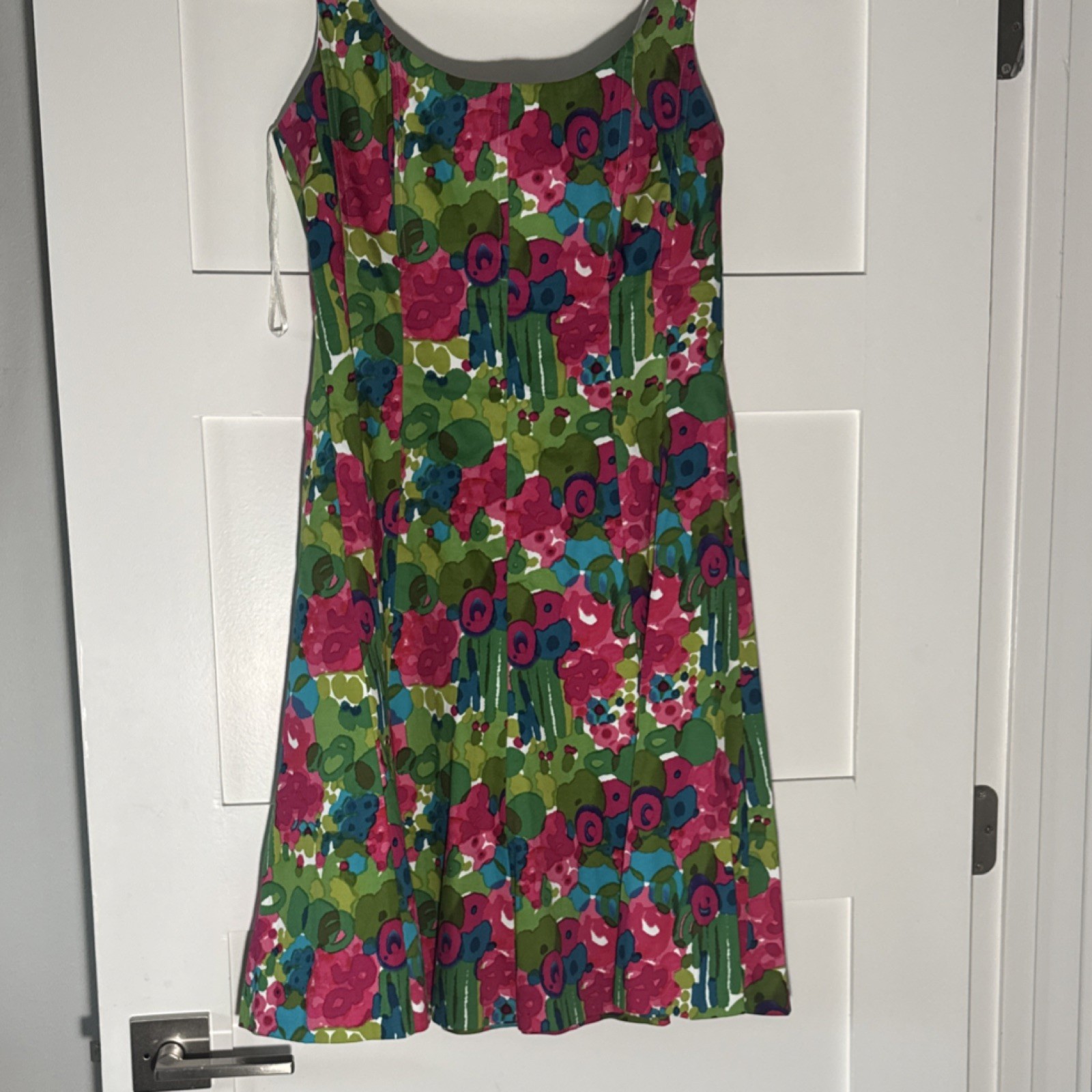Sleeveless Floral Scoop Neck Sundress Green Pink Multicolor Short Casual Straps