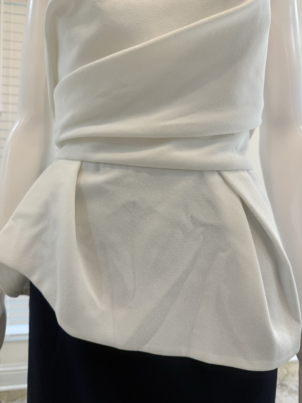 ABS Allen Schwartz White/Navy Strap Colorblock Peplum Mini Dress Size10
