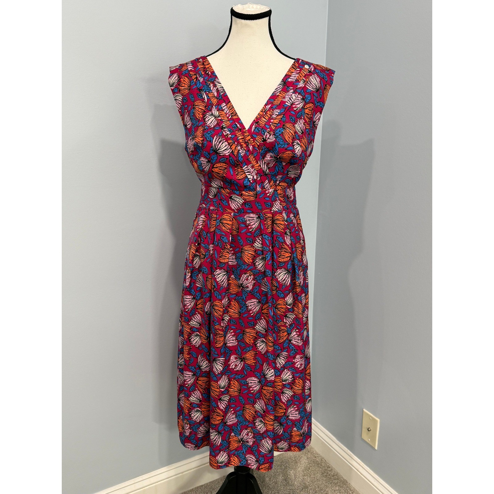 ModCloth “Instant Energy” Faux-Wrap Midi Dress Sunny Girl Floral Size M