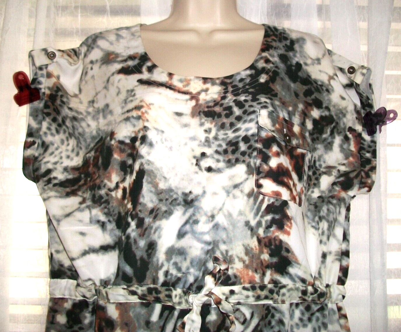 RELATIVITY PXL NO WRINKLE SHORT SILKY CAMO DRESS SUNDRESS~DRAWSTRING WAIST~