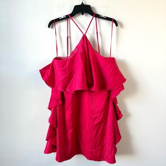 Jewel Badgley Mischka Amelia Ruffled Satin Mini Dress Deep Rose 12