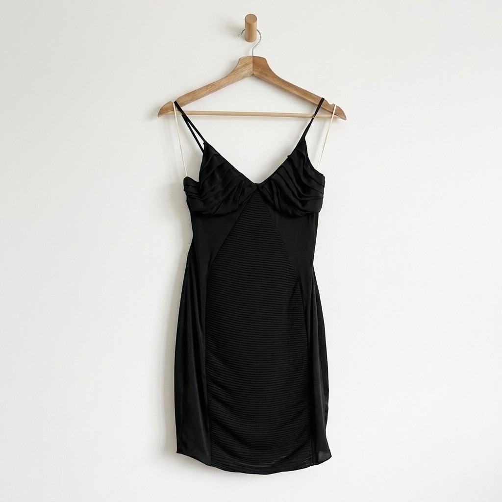Leon Max Limited Edition Silk Blend Bodycon Mini Dress Size 2 Black LBD Party