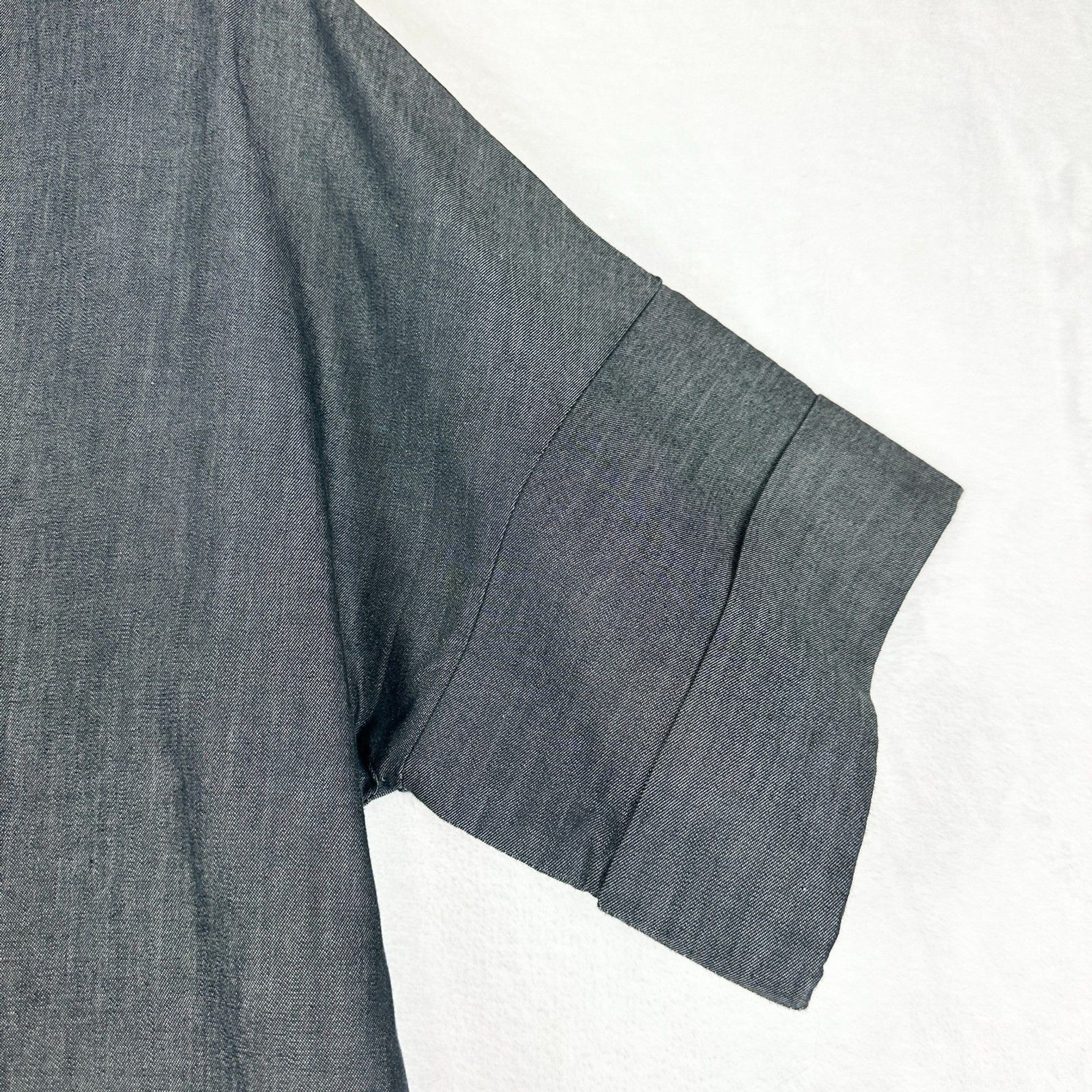 Ming Wang Cotton Shift Dress Size Small Split Neck Pockets Charcoal Grey Office