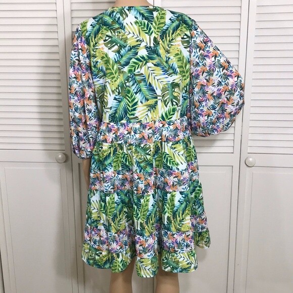 All Things Mochi Liona Mini 3/4 Sleeves Dress Tropical Multicolor Floral Large